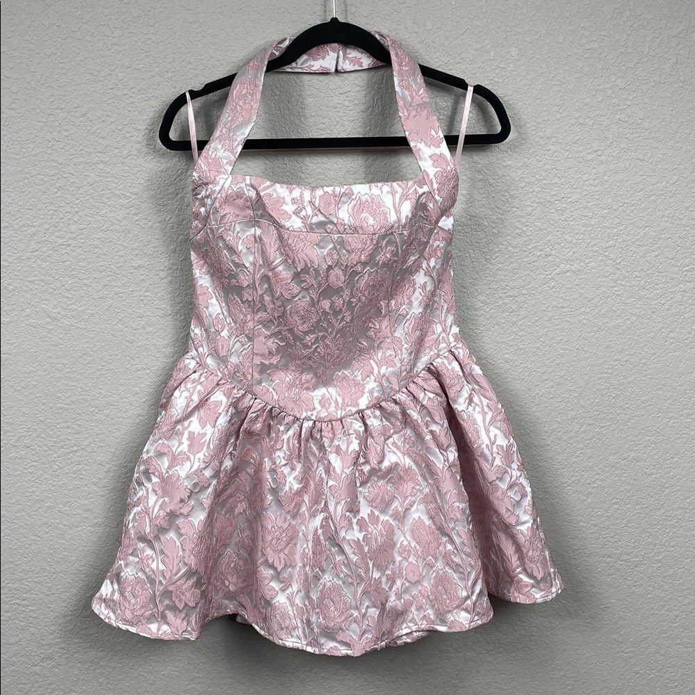 NWT Atoir Winnie Halter Dress Mini Vintage Pink Floral Jacquard Sz 8 - Picture 4 of 15